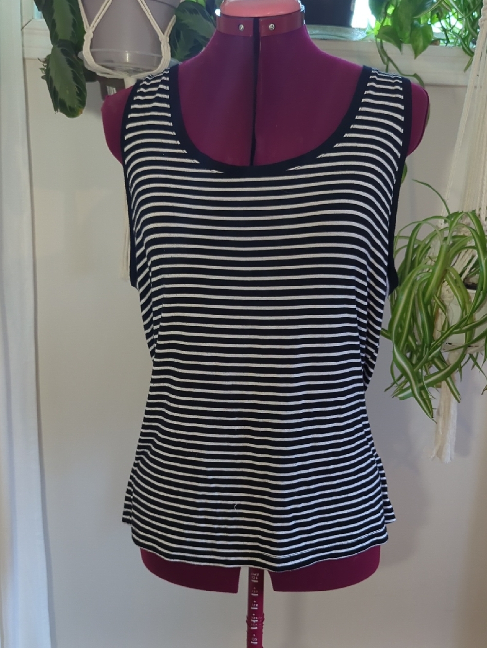 Simons Black and White Striped Sleeveless Tank